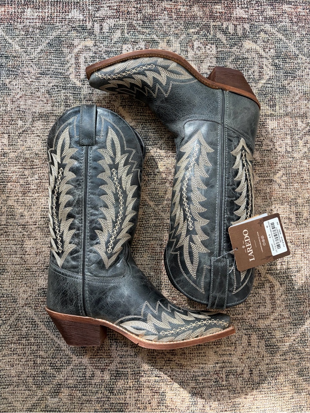 Laredo Black Embroidered Western Heeled Boots